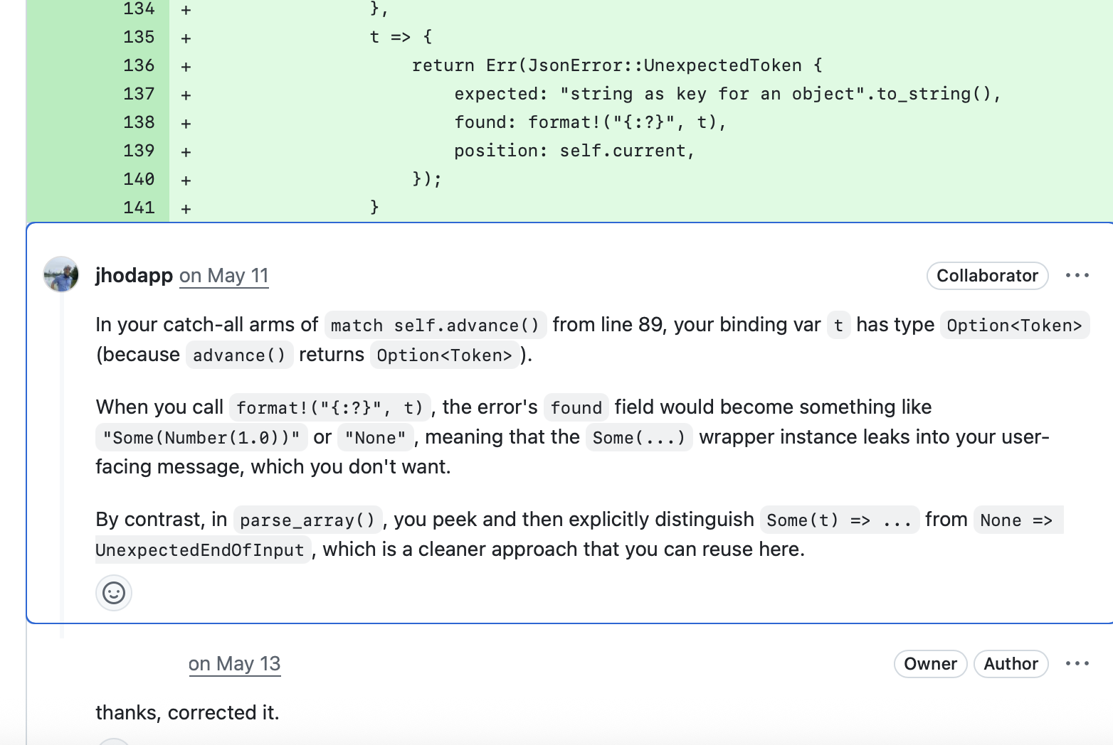 Code review on error messages