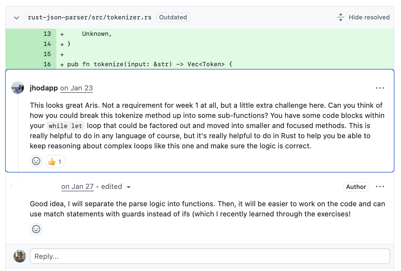 Code review on refactoring a loop