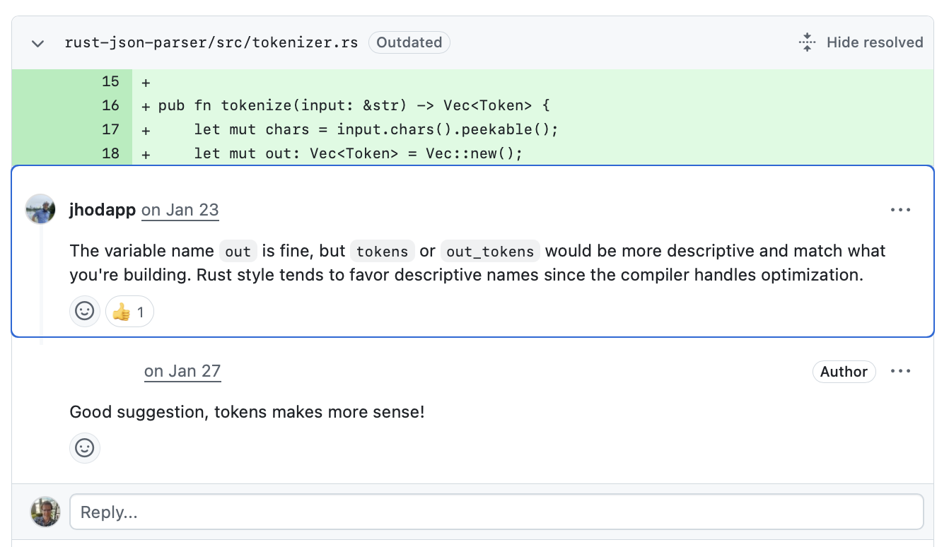 Code review on naming