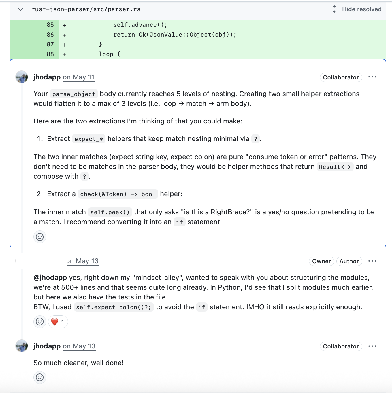 Code review on readability