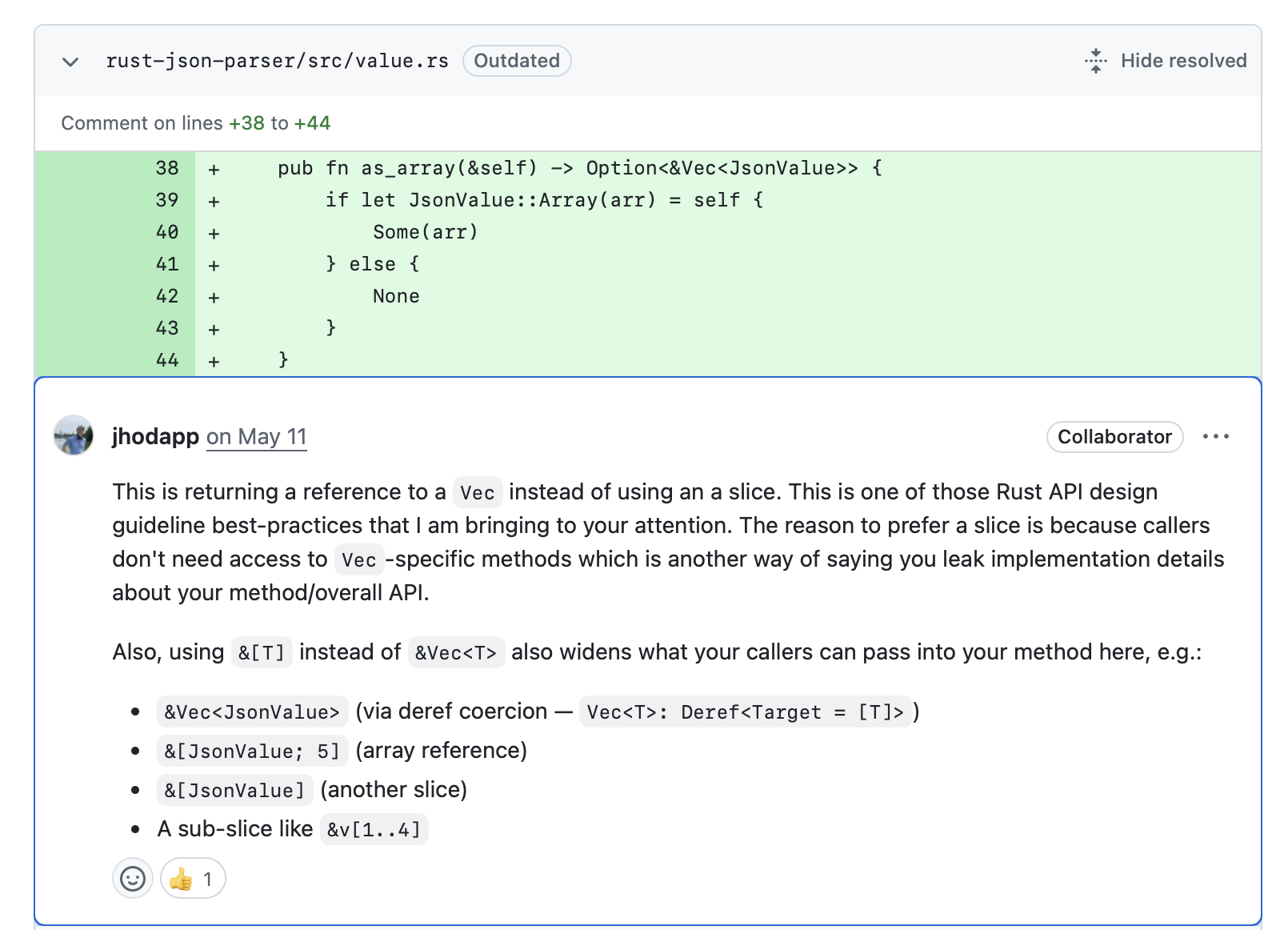 Code review on API design