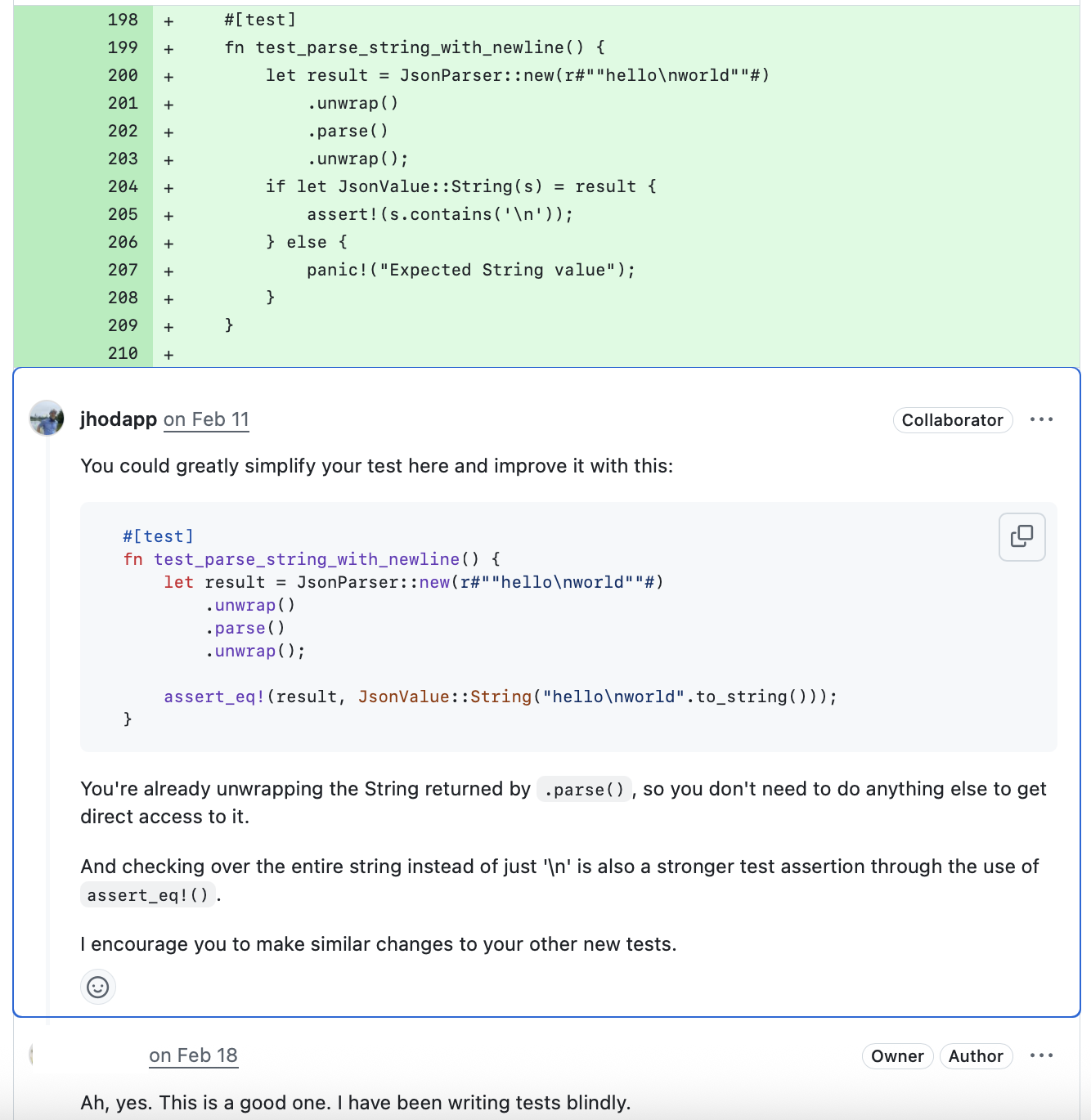 Code review on testing